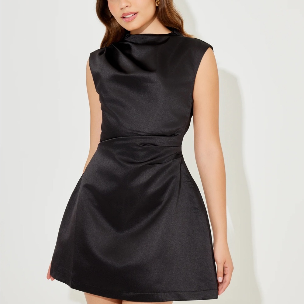 Muse Black Satin Sleeveless Mini Dress